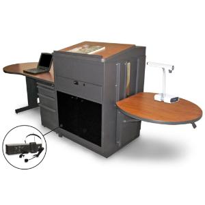 Teacher's Desk with Media Center, Lectern, Adjustable Height Work Platform, and File Storage, Marvel