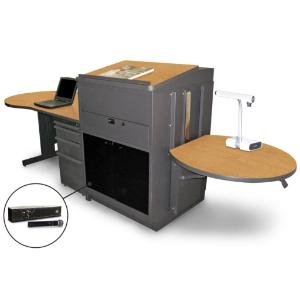 Teacher's Desk with Media Center, Lectern, Adjustable Height Work Platform, and File Storage, Marvel