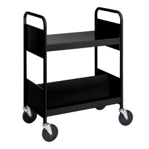 Black Cart with One Flat Top Shelf, One Double-Sided Sloping Shelf