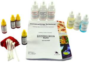 Forensics using simulated blood, blood refill kit