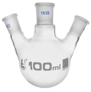 Distilling flasks with 3 angled necks, round bottom, interchangable joints