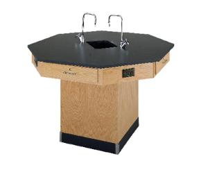 Octagonal Student Workstations, Phenolic Top with Sinks and Fixtures and Flat Tops, Drawer Base